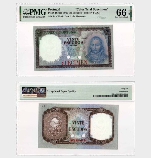 1960 - 20 Escudos - Ch.6A - SPECIMEN - PMG