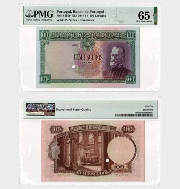 1947-1957 - 100 Escudos - Ch.6 - REMAINDER - PMG