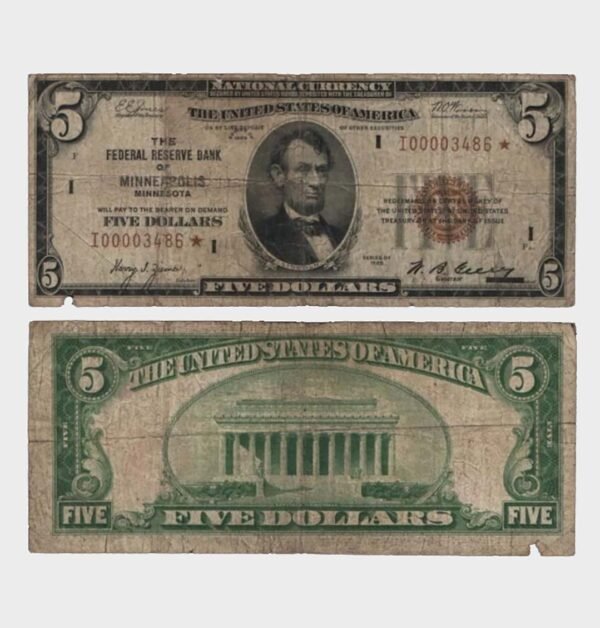 1929 - 5 Dollars - Low S/N + Replacement