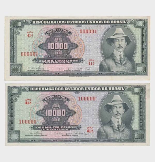 1966 - 2x 10.000 Cruzeiros - S/N : ...001 & ...100