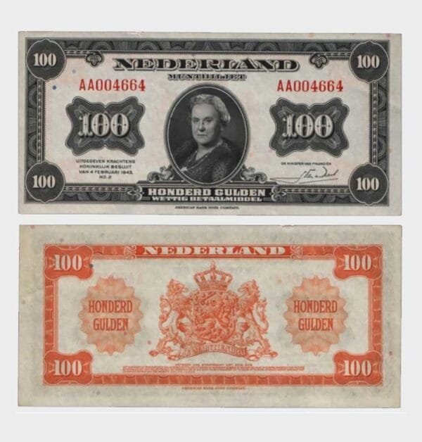 1943 - 100 Gulden - S/N : AA...4664