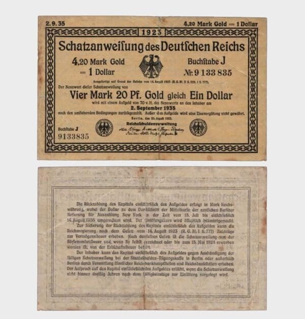 1923 - 4.20 Mark Gold = 1 Dollar