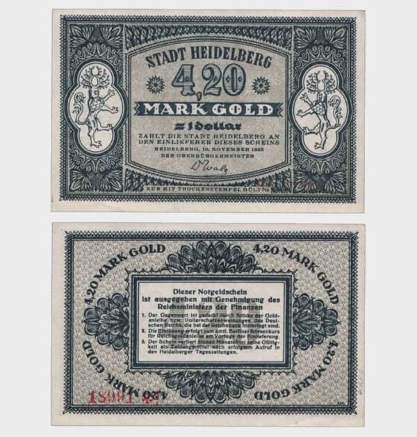 1923 - 4.20 Mark Gold = 1 Dollar