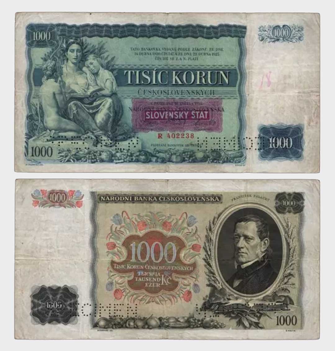 #CO9083 - Slovak State 1934 (1939) - 1000 Korun - 2x SPECIMEN - Image 1