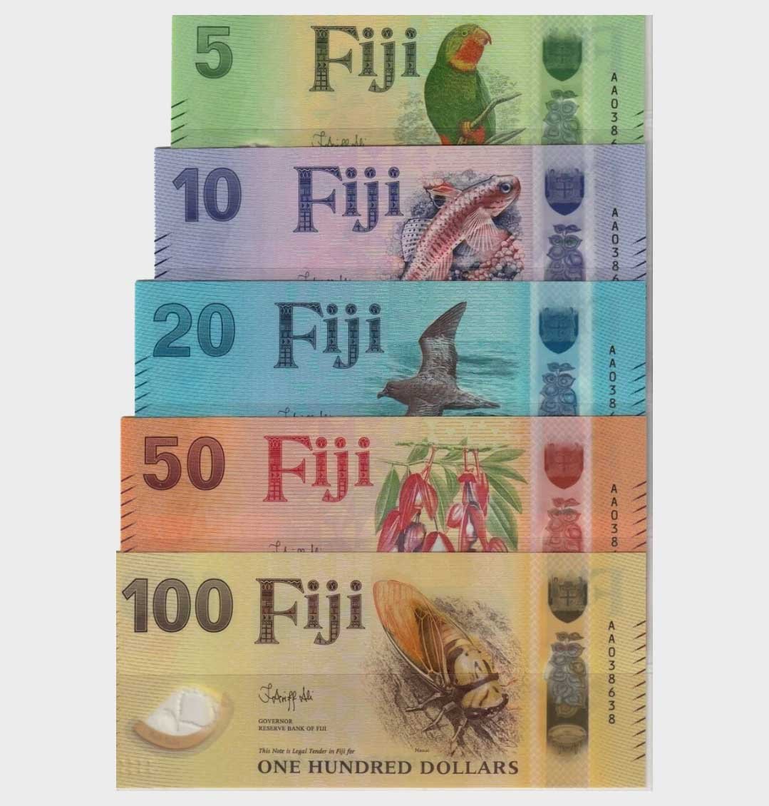 #NH450 - Fiji - 1 2026 - 5,10,20,50,100 Dollars - S/N : AA038638 - Image 1