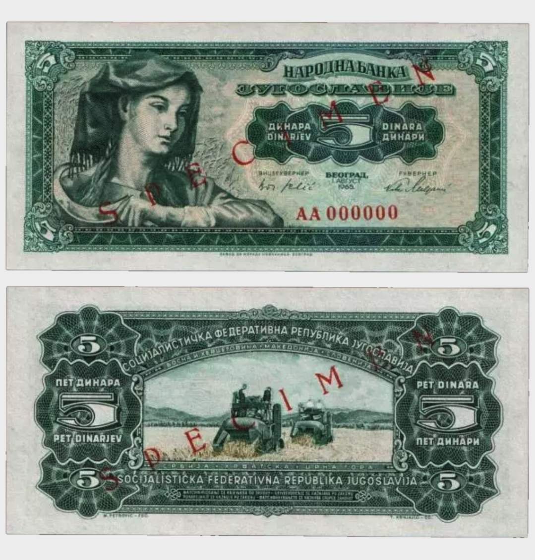 #CO10932 - Yugoslavia 1965 - 5 Dinara - SPECIMEN - Image 1