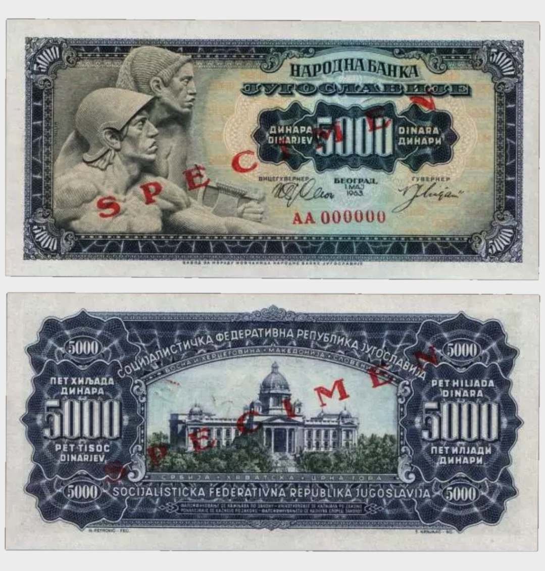 #CO10945 - Yugoslavia 1963 - 5000 Dinara - SPECIMEN - Image 1