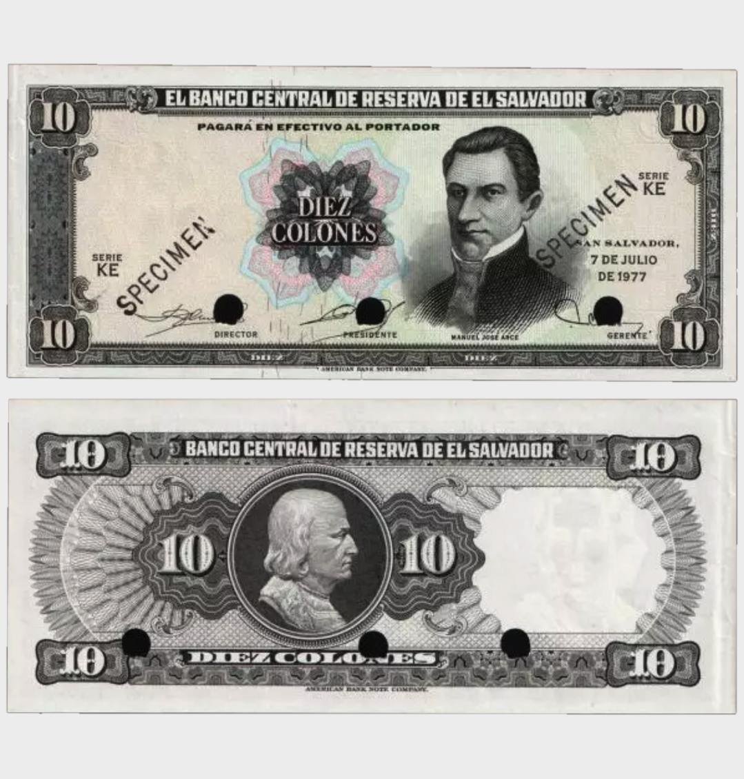 #CO11285 - El Salvador 1977 - 10 Colones - SPECIMEN - Image 1